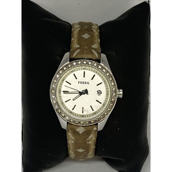Fossil ES3054 Women's Brown Leather Analog Beige Dial Quartz Wrist Watch XR325 - Picture 1 of 12